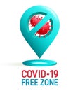 Covid free vector poster design. Covid-19 free zone text with safety location and virus protection icon symbol element for clean.