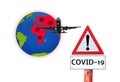 COVID-19 globe with airplane corona virus