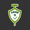 Covid-19 green sticker from a protective overlay. Vaccination Notice. A safe carrier of immunity. vector illustration. EPS-10