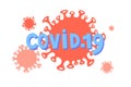 COVID 19 hand drawing text with coronavirus molecule symbol, china pathogen respiratory influenza covid virus cells