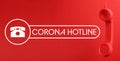 Covid-19 Hotline. Handset and text on red background, banner design Royalty Free Stock Photo