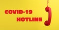Covid-19 Hotline. Red handset and text on yellow background, banner design Royalty Free Stock Photo
