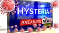 Covid, hysteria and a tv set showing breaking news - pictured as a tv set with corona hysteria news and deadly viruses around
