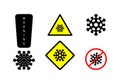 Covid-19 icon, danger warning signs, coronavirus pandemic Royalty Free Stock Photo