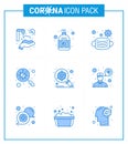 Covid-19 icon set for infographic 9 Blue pack such as search, germs, hand sanitizer, find, safety