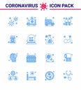 Covid-19 icon set for infographic 16 Blue pack such as transmitters, spread, transportation, coronavirus, hospital