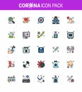 Covid-19 icon set for infographic 25 Flat Color Filled Line pack such as disease, covid, apple, healthcare, hospital