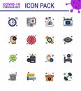 Covid-19 icon set for infographic 16 Flat Color Filled Line pack such as healthcare, schudule, record, medical, appointment