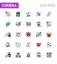 Covid-19 icon set for infographic 25 Flat Color Filled Line pack such as platelets, dengue, illness, blood virus, test Royalty Free Stock Photo