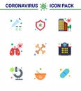 Covid-19 icon set for infographic 9 Flat Color pack such as bones, infedted, building, anatomy, safety