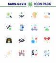 Covid-19 icon set for infographic 16 Flat Color pack such as hand, hand spray, flu, brain, ilness