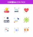 Coronavirus awareness icons. 9 Flat Color icon Corona Virus Flu Related such as survice, online, medical monitor, keyboard, heart Royalty Free Stock Photo