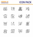 16 Line coronavirus epidemic icon pack suck as drugs, syringe, water, injection, staying