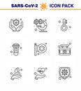 Covid-19 icon set for infographic 9 Line pack such as  medical center, hospital sign, medicine, virus, test Royalty Free Stock Photo