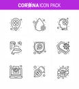 Covid-19 icon set for infographic 9 Line pack such as  safety, disease, healthcare, washing, protect hands Royalty Free Stock Photo