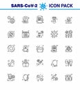 Covid-19 icon set for infographic 25 line pack such as tube, blood, list, protect, insurance