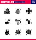 Covid-19 icon set for infographic 9 Solid Glyph Black pack such as coronavirus, hands, medicine, dirty, injury