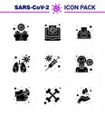 Covid-19 icon set for infographic 9 Solid Glyph Black pack such as protection, virus, virus, infedted, tissue box