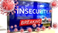 Covid, insecurity and a tv set showing breaking news - pictured as a tv set with corona insecurity news and deadly viruses around Royalty Free Stock Photo