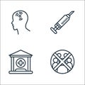 Covid line icons. linear set. quality vector line set such as crowd, hospital, syringe