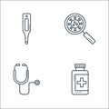 Covid line icons. linear set. quality vector line set such as pill jar, stethoscope