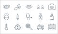 Covid line icons. linear set. quality vector line set such as calendary, temperature, ambulance, coronavirus, man, soap, contact, Royalty Free Stock Photo