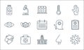 Covid line icons. linear set. quality vector line set such as coronavirus, hospital, two hands, runny nose, eye, man, temperature