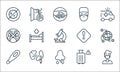 Covid line icons. linear set. quality vector line set such as man, runny nose, temperature, travel, inhaler, crowd, attention,