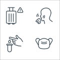 Covid line icons. linear set. quality vector line set such as mask, blood test, cold