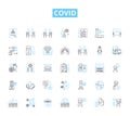 Covid linear icons set. Pandemic, Coronavirus, Lockdown, Quarantine, Social distance, Vaccination, Delta line vector and