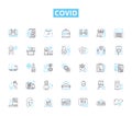 Covid linear icons set. Pandemic, Coronavirus, Lockdown, Quarantine, Social distance, Vaccination, Delta line vector and