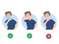 Man use elbow cover mouth before sneeze and don`t do Royalty Free Stock Photo