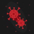 Covid-19 mutation. Red colored coronavirus closeup microscopic view, evolution prosses, dangerous infection, flat vector cartoon Royalty Free Stock Photo