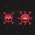 Covid-19 mutation. Red colored coronavirus closeup microscopic view, evolution prosses, dangerous infection, flat vector cartoon Royalty Free Stock Photo