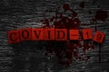 COVID-19 name of Corona virus text on old wood block with blood and gore effect for scary look for web title banner background