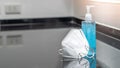 Covid-19 outbreak, coronavirus pandemic prevention with n95 face mask and alcohol gel sanitizer hand cleaning during quarantine Royalty Free Stock Photo