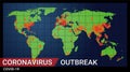 Covid-19 outbreak illustration on a world map with news screen style.