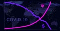 COVID-19 pandemic concept, graph of stock market crash on dark planet map. World economy hit by corona virus outbreak Royalty Free Stock Photo