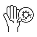 Covid 19 pandemic hand pollution infected virus line style icon