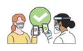 Covid pass checking- Woman wearing surgical mask holding digital sanitary pass
