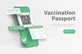 COVID-19 passport app. Vaccination passport app interface. Electronic COVID-19 immunity passport. New normal after
