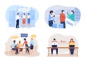 After covid precaution for office and travel 2D vector isolated illustration set