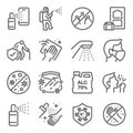 Covid-19 prevention icon illustration vector set. Contains such icons as Coronavirus, Clean, Anti-bacteria, sanitizer products, wa