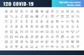 Covid-19 Prevention Line Outline Icons. Coronavirus, Social Distancing, Quarantine, Stay Home. 256x256 Pixel Perfect. Editable