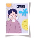 Covid 19 prevention man symptoms cough cover mouth with tissue paper