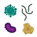 Different Microorganisms Isolated On White Background Vector Illustrated Set