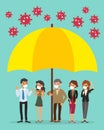 Covid-19 protection concept illustration. Team of business people under big umbrella, safe from coronavirus Royalty Free Stock Photo