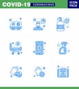 Covid-19 Protection CoronaVirus Pendamic 9 Blue icon set such as mobile app, medical, manicure, wheels, bed