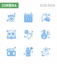 Covid-19 Protection CoronaVirus Pendamic 9 Blue icon set such as washing, hands, medical, virus, loupe