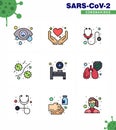 Covid-19 Protection CoronaVirus Pendamic 9 Filled Line Flat Color icon set such as bed, plasm, healthcare, microbe, bacterium